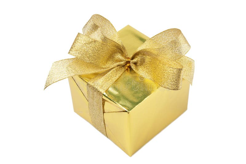 Golden Gift Box with Bow Isolated Stock Image Image of container