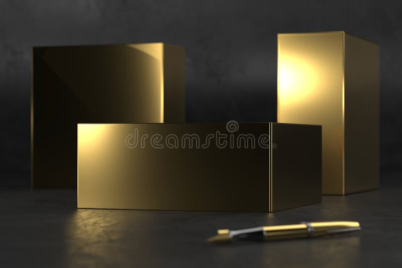 Download Golden Gift Box Packaging Mockup On Black Background. Luxury Packaging Boxes For Premium ...