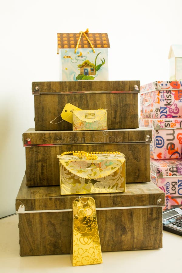 Golden Gift Boxes with Handle Stock Photo Image of elegance, golden