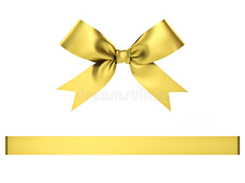 Golden gift ribbon bow isolated on white