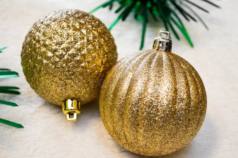 Golden Glitter Christmas Ornaments Stock Image Image of shiny
