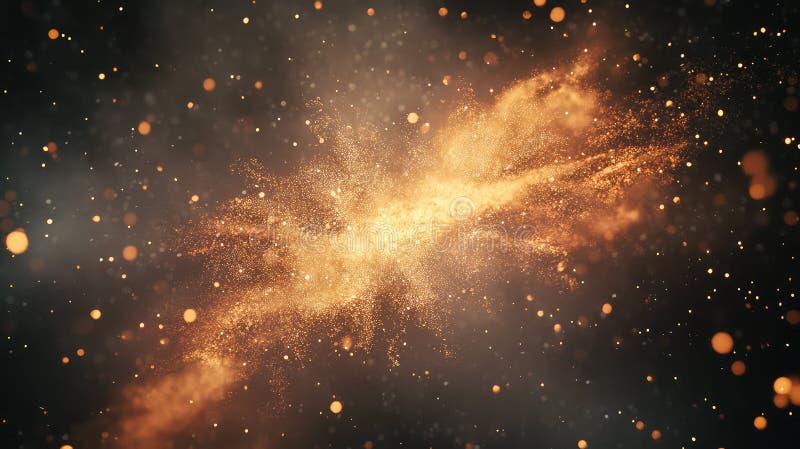 Golden glitter particles exploding creating abstract starry dust stock illustration