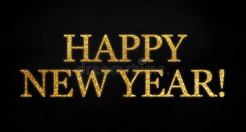 Golden glitter with the words happy new year on black chalkboard background vector illustration Golden glitter with the words happy new year on black chalkboard background vector illustration