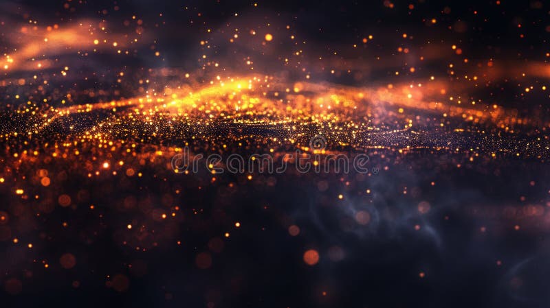 Golden Glittering Particle Stream, Dark Abstract Background, Sparkling Texture royalty free illustration