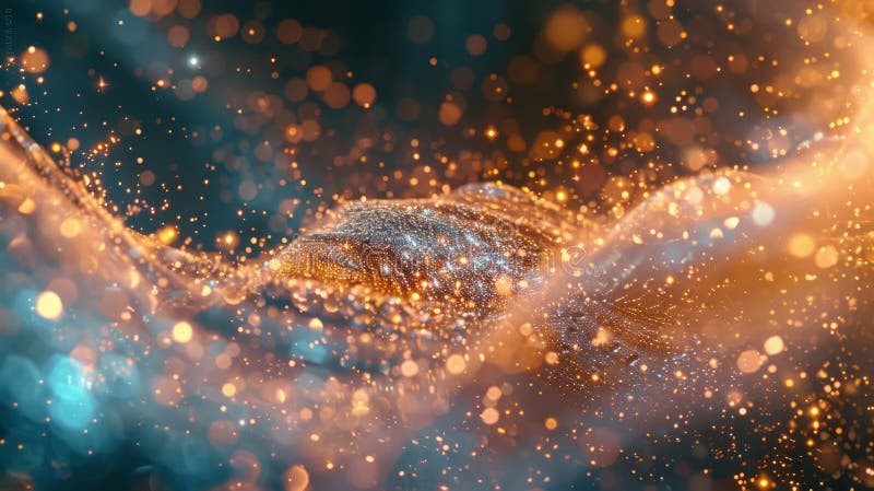 Golden Glittering Wave: Abstract Particle Flow, Sparkling Background Texture, Glowing Dots And Bokeh, Dynamic Motion, Festive vector illustration