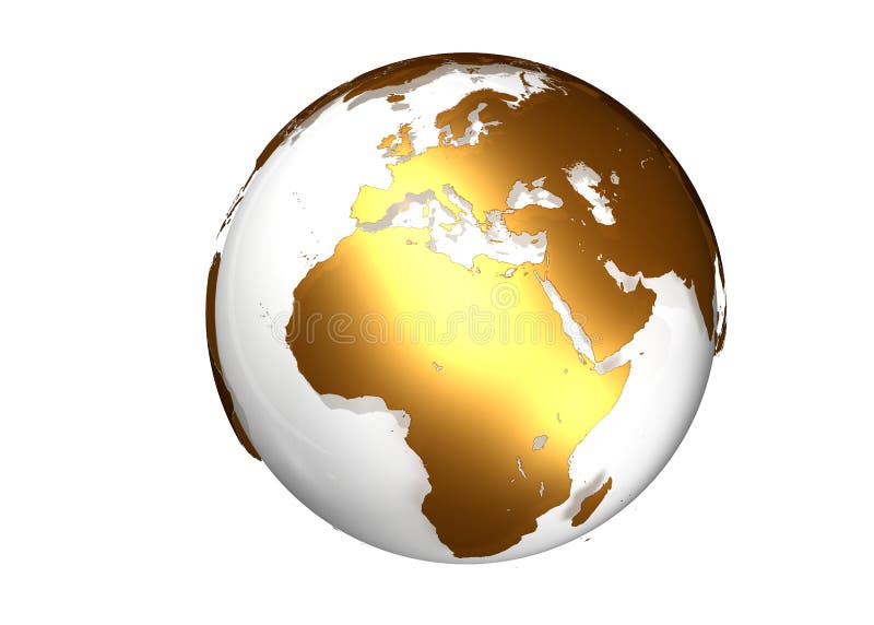 Golden globe with view on Europe and Africa stock illustration