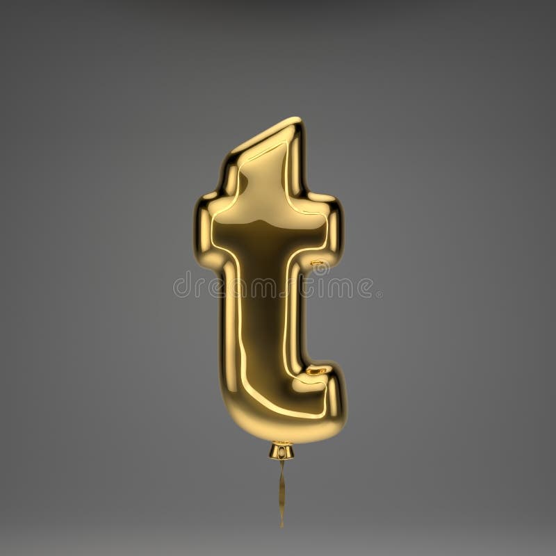 Golden Glossy Balloon Lowercase Letter T Isolated on Dark Background ...