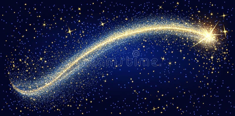 A golden glow emanates from stars in this image, which boasts modern glowing effects, a solid blue setting, and wavy stock photography