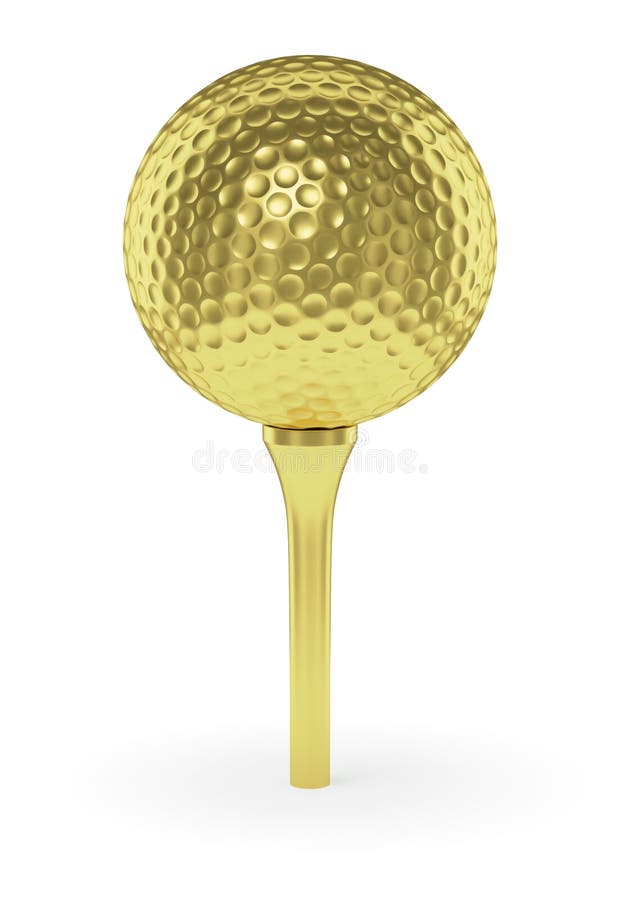 Golden Golf Ball On Tee Isolated On White Background Stock Illustration ...