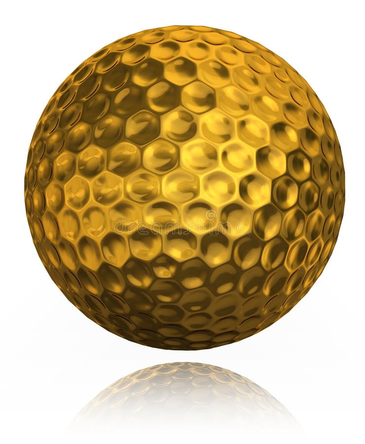 Golden Golf Ball On White Background Stock Illustration - Illustration ...