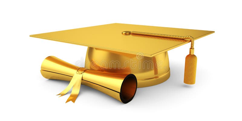 Golden graduation cap with diploma