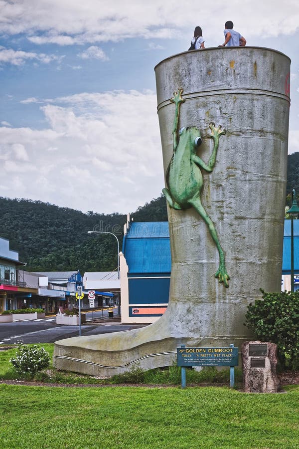 The 7 metre statue of the Golden Gumboot in Tully Northern Australia.Repesenting it as the wettest place in Australia Photo taken on 16/4/2017