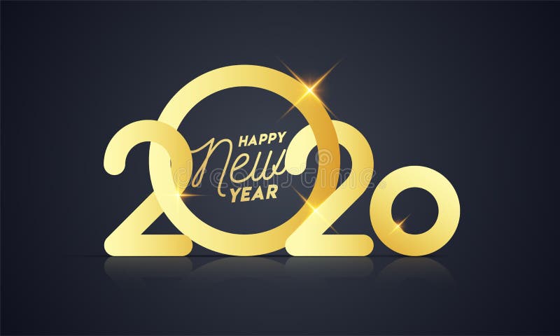 Golden Happy New Year 2020 Text with Lights Effect. On Black Background royalty free illustration