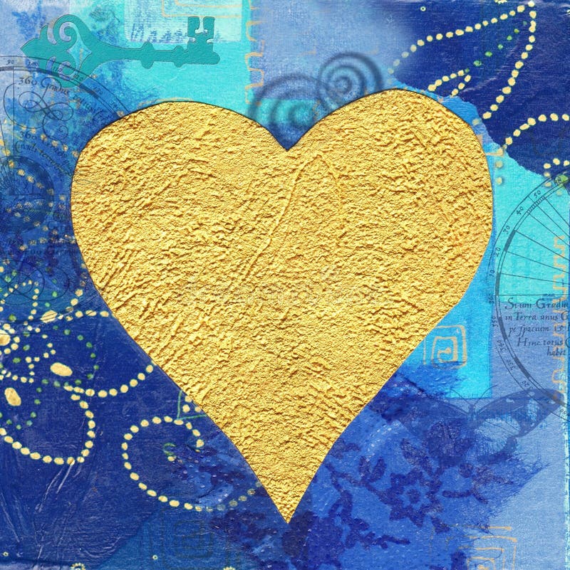 Blue Heart on Collage Background Stock Illustration Illustration of