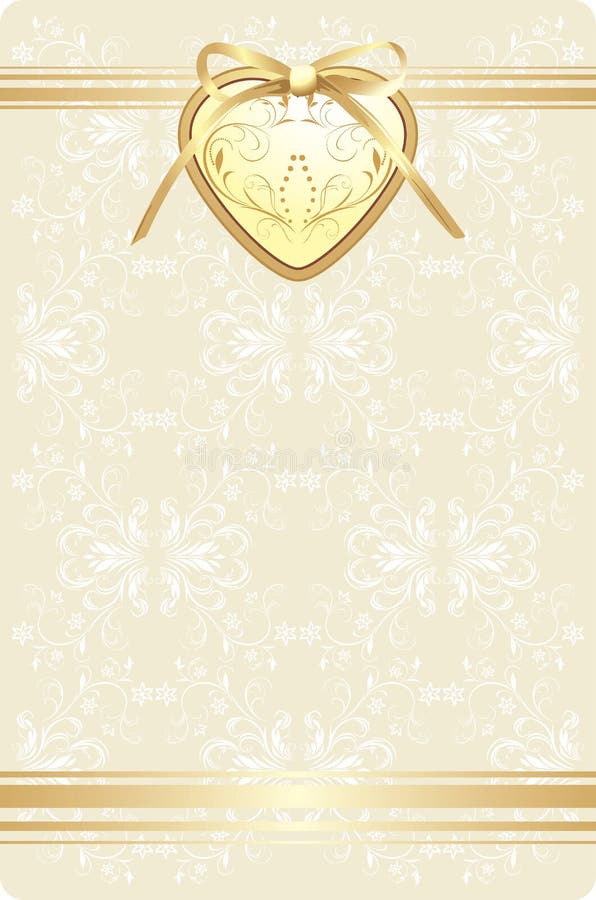 Golden heart with bow on the decorative background