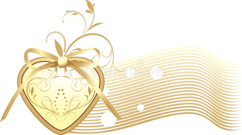 Golden heart with bow. Decorative banner