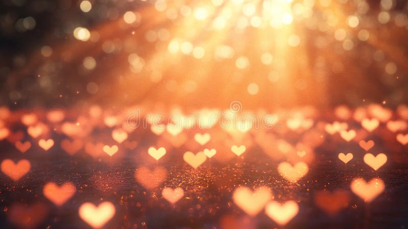 Golden Hearts Sunset Background, Romantic, Love stock photos
