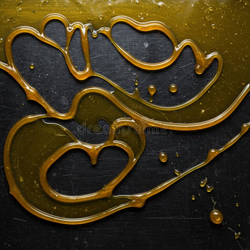Golden honey drips in abstract patterns on a dark, textured surface vector illustration