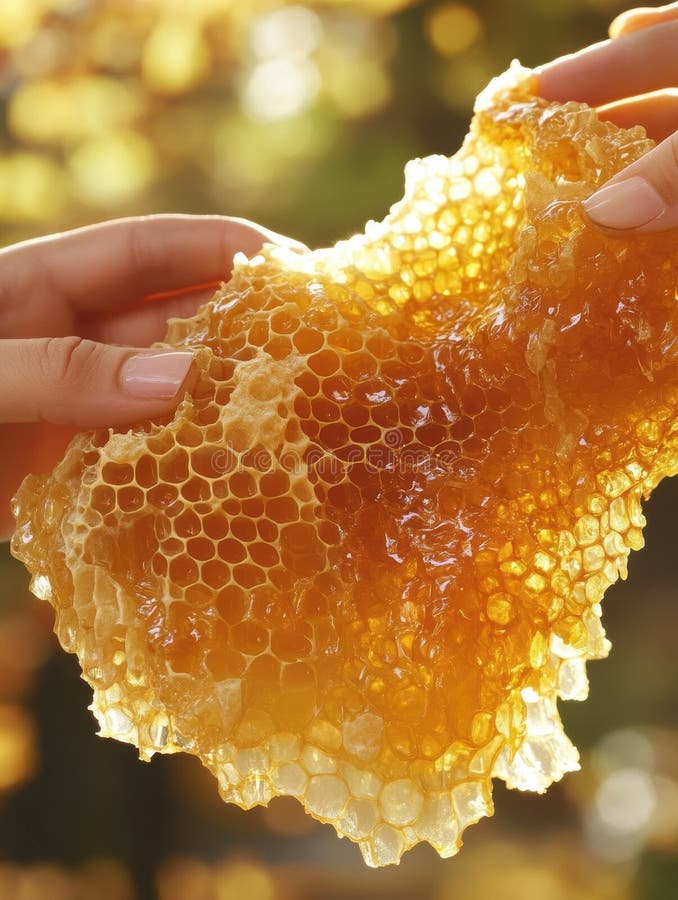 Golden Honeycomb Piece Natural Sweet Honung Texture Bakgrund Bes matbin brunt brunt makro vektor illustrationer