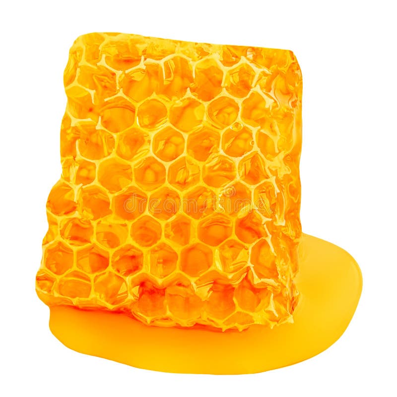 Golden Honeycomb с медовым сиропом на белом фоне. Макет рисунка. Элементы конструкции пакета стоковые фотографии rf