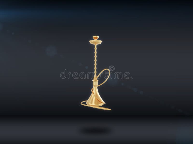 Golden Hookah Isolated on a Dark Background. 3d Render Stock