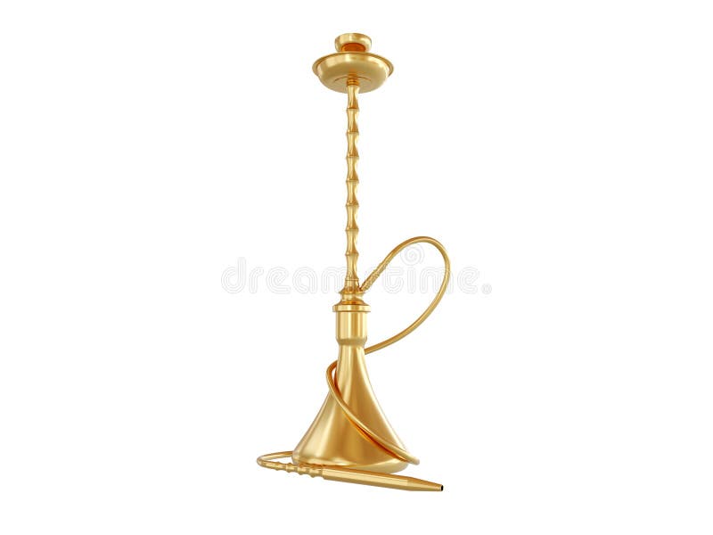 Golden Hookah Isolated on a White Background. 3d Render Stock