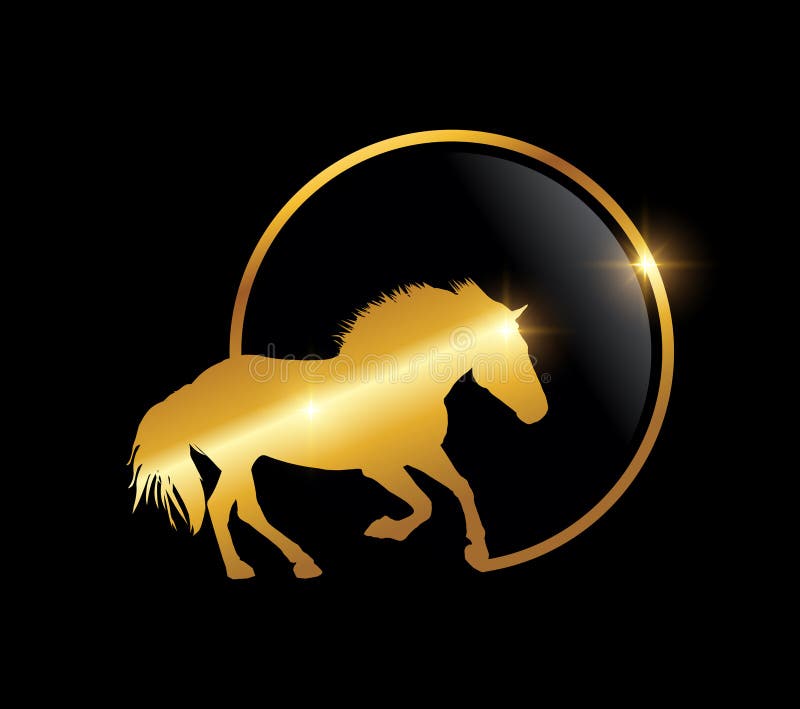 Golden Horse in Circle Logo Vector Icon Stock Vector Illustration of