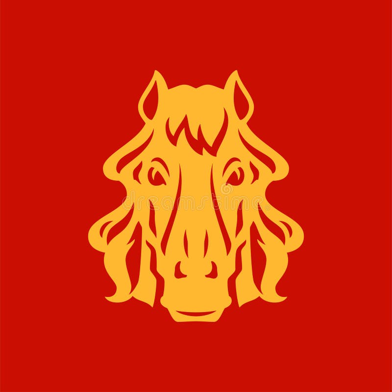 Golden Horse Muzzle with Mane Chinese New Year Monochrome Icon Vector