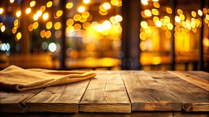 Golden Hour Cafe Product Photography Empty Table Soft Focus Background Dynamic Action Shot for Engaging Product stock illustration