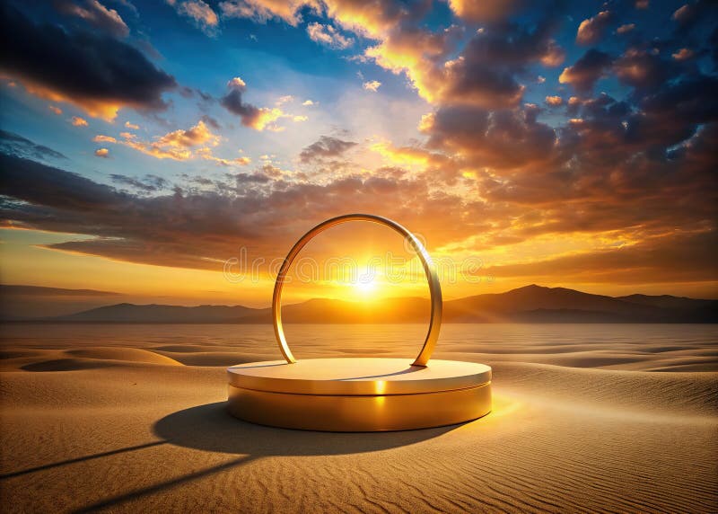 Golden Hour Desert Podium Eine atemberaubende leere Display-Plattform für Ihr Produkt-Showcase stock abbildung
