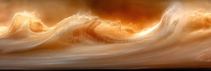 Golden Hour Ocean Waves Abstract Artistic Digital Painting Sea sky Vattenmolnfärg Brunt ljus royaltyfri illustrationer