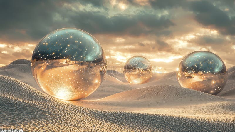 Golden Hour Spheres in the Desert Landscape royalty ilustracja