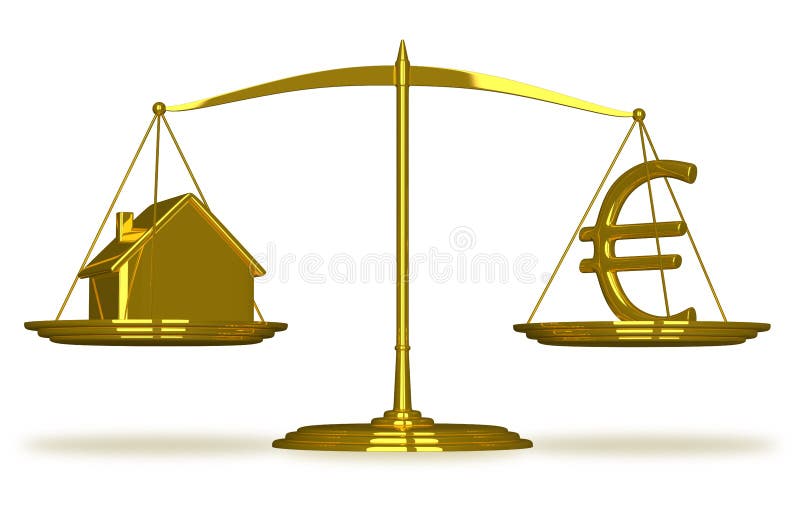 Golden house and euro sign on scales