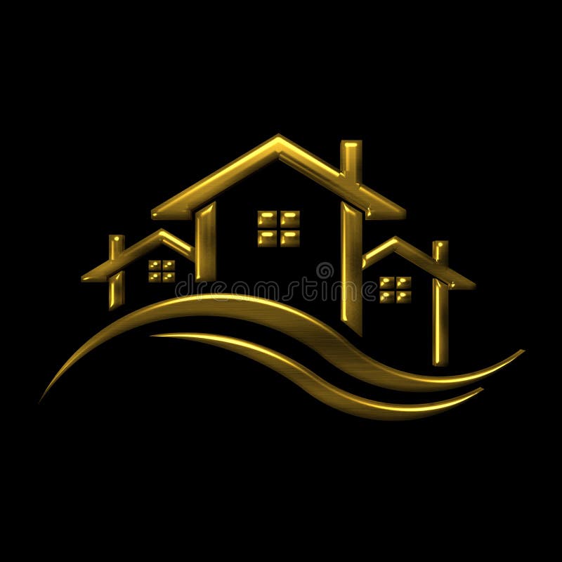 Golden Icon Houses 3D  Illustration Logo Stock Illustration 