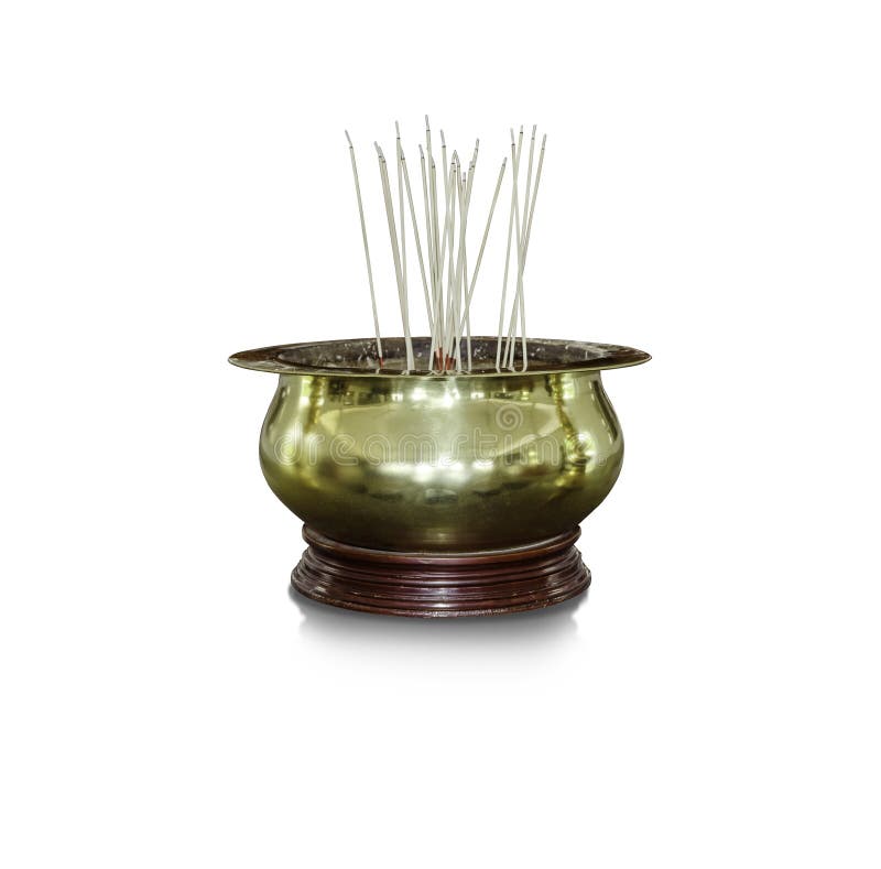 Golden Incense Burner in Front of a Chinese Buddhist Shrine Stock Image