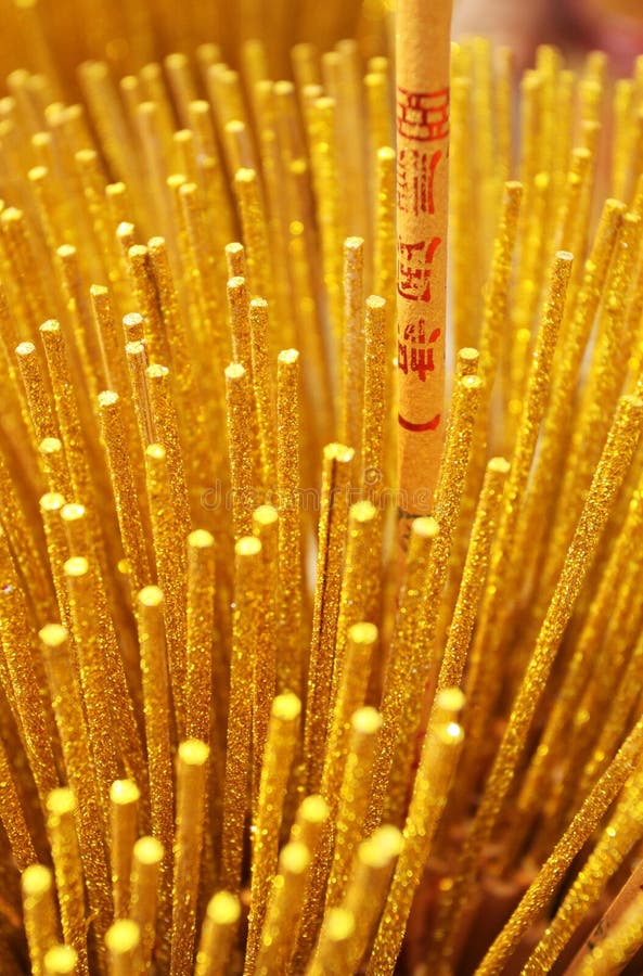 Golden Incense Burner in Front of a Chinese Buddhist Shrine Stock Image
