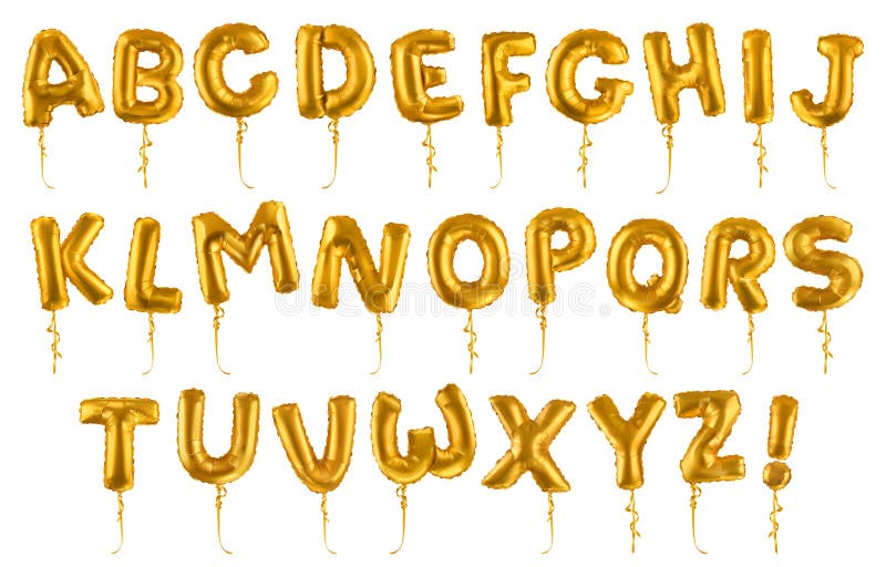Golden inflatable toy balloons font. 3d vector realistic set. Letters from A to Z vector illustration