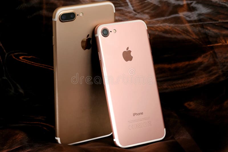 Golden IPhone 7 Plus and Pink IPhone 7 Editorial Photo Image of