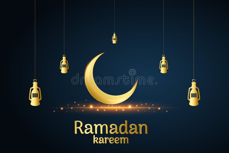 Golden Islamic Moon and Ramadan Kareem Written with Black Background,  Vector Stock Vector - Illustration of design, allah: 147300734