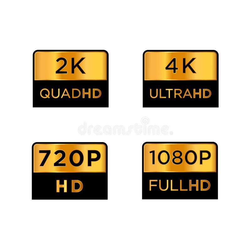 Golden 2k Quad Hd 4k Ultra Hd 7 Hd And 1080p Full Hd Video Resolution Icon Logo High Definition Tv Game Screen Monitor Dis Stock Vector Illustration Of Full 1080