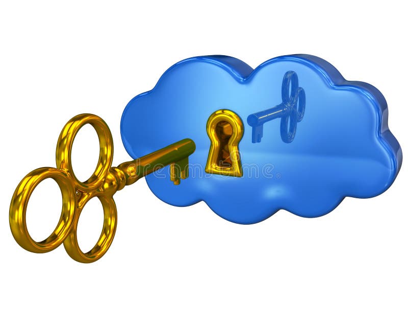 Golden key and blue cloud with a keyhole