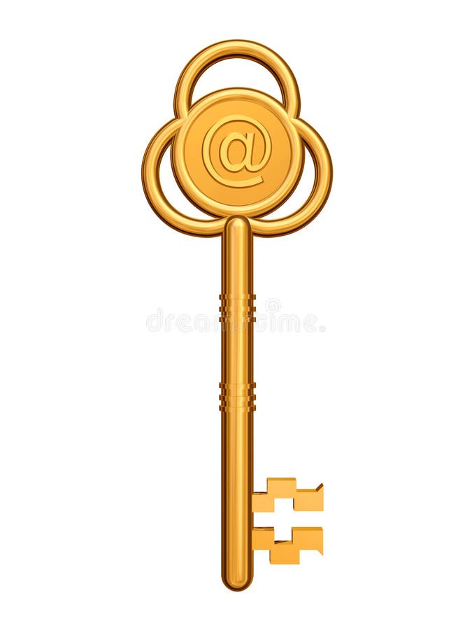 Golden key with e-mail symbol