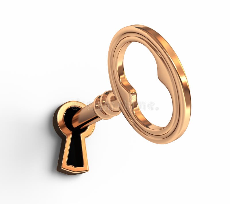 Golden key in keyhole