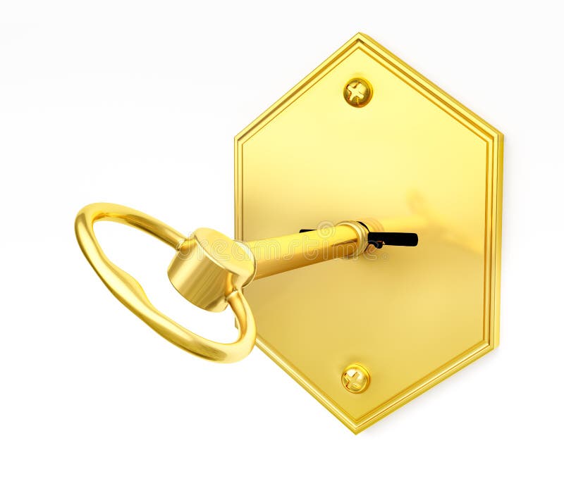 Golden key in keyhole stock illustration. Illustration of cross 42363462