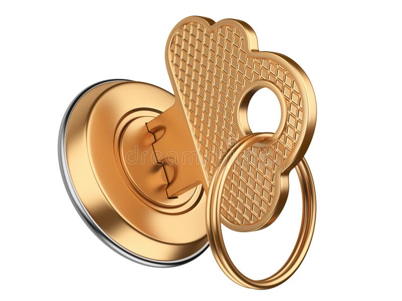 Golden key in keyhole. storage data cloud security concept