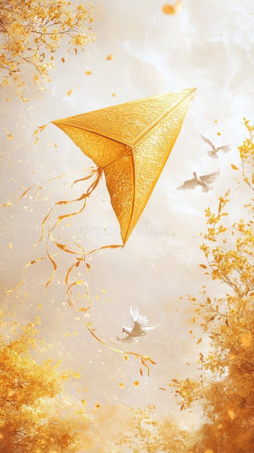 Golden Kite nel cielo Eereo illustrazione vettoriale