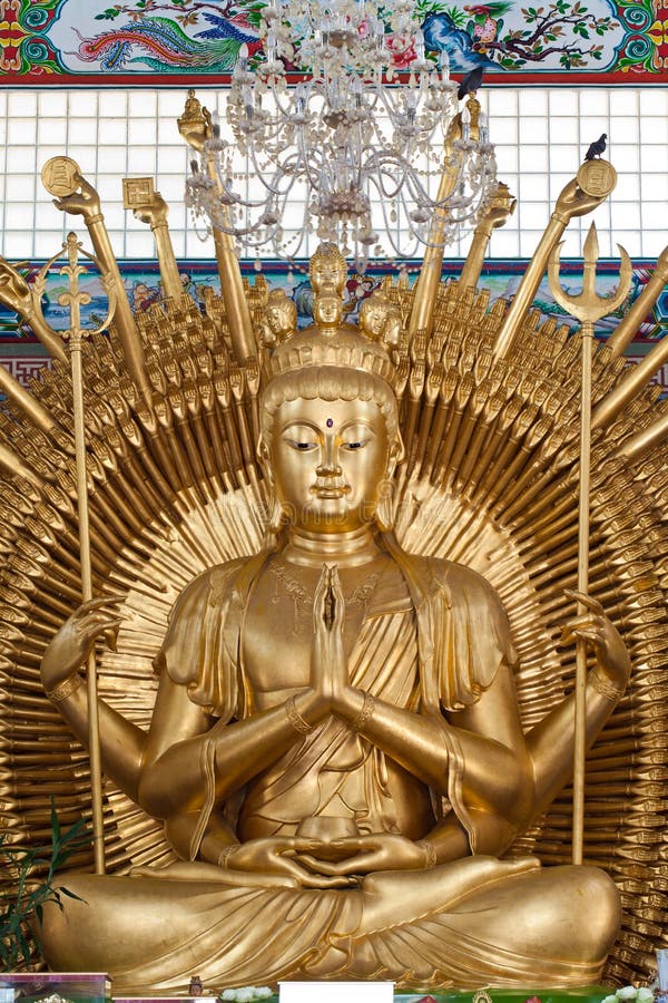 Golden Kuan Yin Statue in Temple