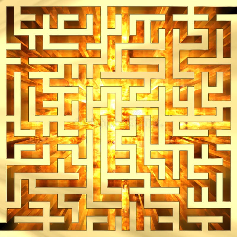 Metallic Maze Background with Blue Flame Stock Illustration