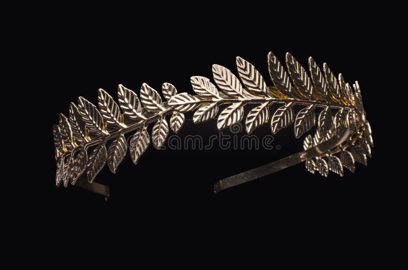 Golden Laurel Wreath, Headband Isolated on Black Stock Photo Image of jewelry, hair 206759100
