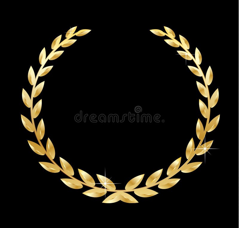 Golden Laurel Wreath Vector Illustration on Black Background Stock